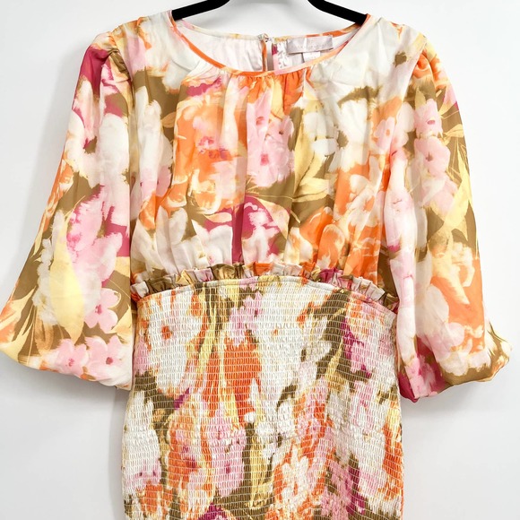 Rachel Parcell Floral Smocked Chiffon Dress Knee Length Modest Dress Size Small - Picture 3 of 15